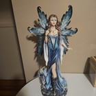Fantasy Fairy Woman Figurine With Blue Dragon Blue Dress Painted Resin Statue