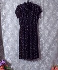 Vintage 70s Floral Dress Size Large 1970s Retro Black   White Feminine Spring