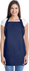 Apron Commercial Restaurant Home Bib Spun Poly Cotton Kitchen Aprons  3 Pockets 