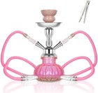 2-hose Small Pink Glass Hookah Set - Portable Water Shisha Pipe
