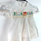 Vintage 50s 60s Handmade Smocked House Trees White Dress Chest 19 