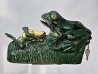 Two Frogs Mechanical Bank San Antonio Savings   Loan Key Lock Box Vtg Cast Al