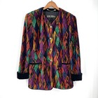 Vintage Escada Velour Argyle Jacket L Luxe Rich Jester Multicolored Artsy