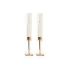Gold 2 Metal 16  Hurricane Taper Candle Holders Clear Cylinder Glass Shades