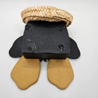 Handmade Wooden Folk Art Penguin D  cor     Straw Hat  Gingham Bow  Primitive 5 5 