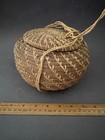 Hand Woven Native Papago Mission Style Basket With Lid And Handles Vintage
