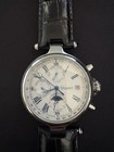Stauer St1023bs Men   s Watch Stainless Steel Black Dial Leather Band Chronograph