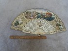Antique Victorian Folding Hand Fan Painted 2 Sided Romantic Scene Gold 10 x19 
