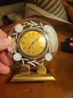 Vtg Angelus   Mcm Floral Gold Tone Lucite Alarm Table Clock   15 J   Not Working