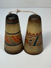 Vintage Southwest Pottery Bells Set Hand Etched Sgraffito Design Feather Clapper