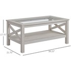 Farmhouse Wood Coffee Table For Living Room With Storage Shelf Glass Tabletop