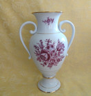 Vintage Large Hollohaza Hungary Porcelain Two Handles Vase Floral W  Gold Gilt