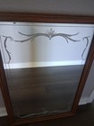 Vntg Etched Glass Mirror With Wood Frame Hang 2 Ways Heavy 32x22