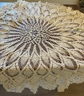 Vintage 54    Round Handmade Cream Crochet Cotton Pineapple Pattern Table Cloth
