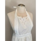 Vintage White Cotton Floral Embroidered Lace Trim Halter Apron With Pockets