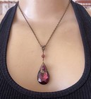 Art Nouveau Necklace Lavalier Pendant Antique Amethyst Czech Glass Rhinestone