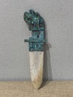 China Ritual Jade Ge Knife Bronze gem Inlaid Phoenix beast Face Design Sword            
