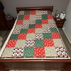 Handmade Christmas Quilt Throw Patchwork Red Green Reindeer Holiday Decor