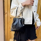 Vintage Kiss Lock Frame Bag Shoulder Crossbody Handbag Purse Pu Leather Clutch