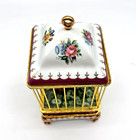Vintage Imperial Porcelain Bird Cage Trinket Jewelry Box Floral Gold 9 5 