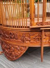 Vintage Large Chinese Hand Carved Bamboo Birdcage With Porcelain Bowls 26 X 14 