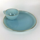 Fire King Delphite Blue Plate Coffee Tea Cup Set Snack Gold Rim Vtg 8 Available