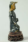       rare 19th Century Tiger Eye Stone Sculpture Of A Seated Buddha With Wood Stand