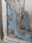 Pair Old Architectural Wood Corbels Brackets Finials Chippy White Blue Patina