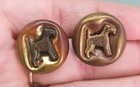 Vintage Antique Pair Of Brass Schnauzer Dog Set In The Metal Surround
