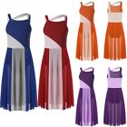 Girls Kid Lyrical Ballet Dance Dress Color Block Tulle Ballroom Modern Dancewear
