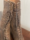 Antique Edwardian Victorian Lace Up High Top Brown Leather Boots Steampunk Witch