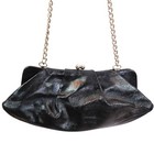 Vintage Hobo Black Patent Leather Clutch Purse With Silver Hardware Chain
