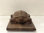 Y2910 Okimono Wood Carving Turtle Figurine Stand Japanese Antique Statue Figure