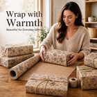 Vintage Floral Kraft Wrapping Paper Roll  17 In X 33 Ft Reversible Gift Wrap    
