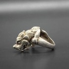 Chinese Tibet Silver Carving Dragon Statue Ring Old Decoration Gift Collection