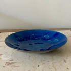 Mid Century Blue Enamel Copper Dish Signed Mann 6 75  Bowl Floral Snowflake