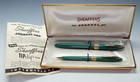 Vintage Sheaffer White Dot Snorkel Pen   Pencil Set Wbox Green   Gold 14k F Nib