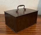 Antique French Steel Strong Box - Money Cash Bank Safe Lockbox W Key