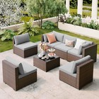 7pc Outdoor Patio Furniture Set Pe Rattan Wicker Sofa Cushions Glass Table