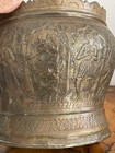 Antique East Indian Brass Repousse Planter With Folklore Animals 
