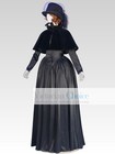 Black Victorian Dickens Frock Velvet Cape Dress Gothic Steampunk Theater 0061