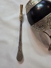 Vtg Argentine Yerba Mate Gourd Cup Alpaca Silver Tripod Stand   Bombilla Straw 