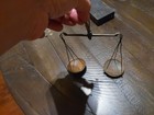 Antique Handheld Brass Apothecary Scale W  Weights   Case W  Eagle