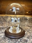 Vtg Enesco 1985 Thimble Display Glass Dome Wooden Base  holds 18  15 Included 
