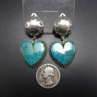 Vintage Joan Slifka Sterling Silver Turquoise Clip-on Earrings Big Hearts