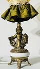 Vintage 1970s Cupid Brass Marble Amber Glass Mid Century Table Lamp