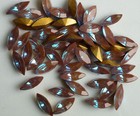 2 Rare Vintage Glass Rhinestones Navette Gold Saphiret Foiled Pb 15x7mm A6-4b