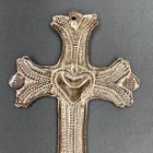 Vintage Mexican Folk Art Punched Tin Cross Sacred Heart Milagro Retablo  Lg  6 