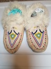 Vintage Handmade Beaded Eagle Leather Moccasins Native American Youth Size 9 