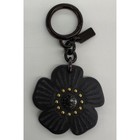 Coach Floral Bag Charm Tea Rose Black Leather Studded Key Fob Accessory Gift